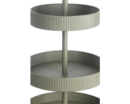 Etagere aus Metall mit gerippten runden Ablagen und zentraler Stange
