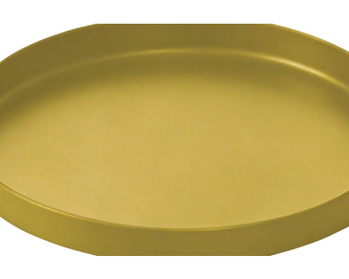 Rundes Tablett in Goldoptik mit flachem Rand.