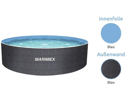 Marimex Rundpool mit dunkel strukturierter Außenwand und blauer Innenfolie.