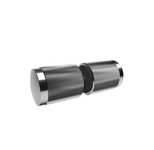 Zylindrischer Türknopf aus Metall mit Kreuzrändelung, doppelseitig für Glastüren.