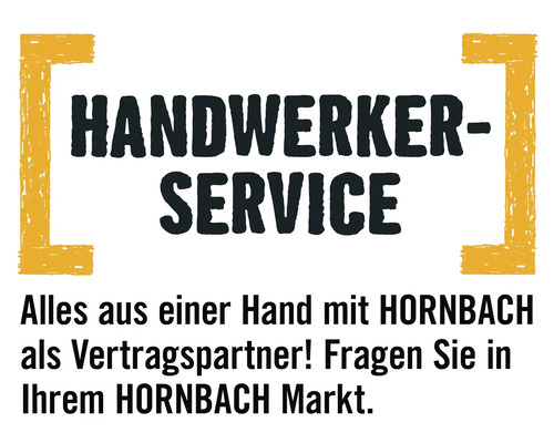 HORNBACH Handwerker-Service Logo mit Text Alles aus einer Hand mit HORNBACH als Vertragspartner. Fragen Sie in Ihrem HORNBACH Markt.
