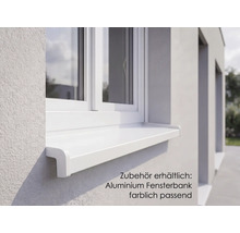 Außenfensterbank aus Aluminium montiert unter einem Fenster an einer Hausfassade.