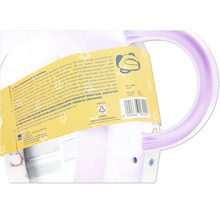 Etikett mit Sicherheitshinweisen und Barcode auf einem Toilettentrainer aus Kunststoff.