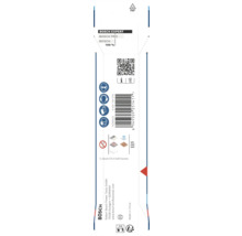 Rückseite der Verpackung für Bosch Expert Zubehör mit Sicherheitssymbolen, Anwendungshinweisen für Fliesen und Barcode.