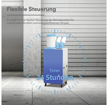 Mobiles Spot-Klimagerät mit 24-Stunden-Timer für flexible Steuerung der Betriebszeiten in industrieller Umgebung.