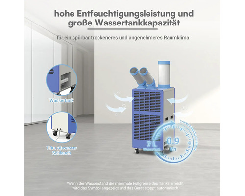 Mobiler Luftentfeuchter mit 7 Liter Wassertank, 1,5 Meter Abwasserschlauch und hoher Entfeuchtungsleistung für ein angenehmes Raumklima.