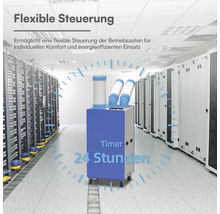 Mobiles Klimagerät mit 24-Stunden-Timer für flexible Steuerung in einem Serverraum.