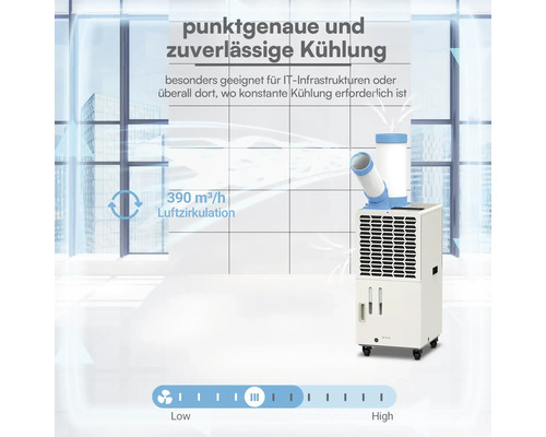 Mobiles Klimagerät für Informationstechnik-Infrastrukturen mit 390 Kubikmeter pro Stunde Luftzirkulation und präziser Kühlung.