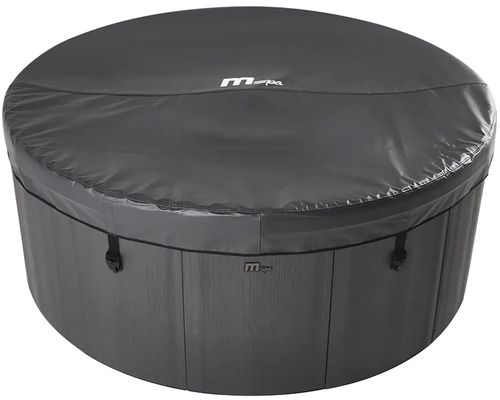 MSpa Whirlpoolabdeckung rund in Dunkelgrau mit MSpa Logo und Befestigungsschnallen