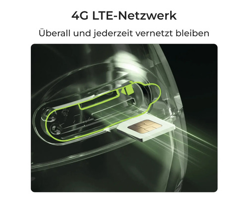 Detailansicht eines Geräts mit 4G LTE Netzwerkunterstützung und einem Einschub für eine SIM Karte für ständige Internetverbindung.