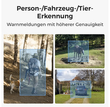 Intelligente Personenerkennung, Fahrzeugerkennung und Tiererkennung für präzise Sicherheitswarnungen.
