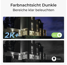 Vergleich von Farbnachtsicht und Schwarz-Weiß-Nachtsicht einer Überwachungskamera bei einem Haus mit zwei K plus Auflösung.