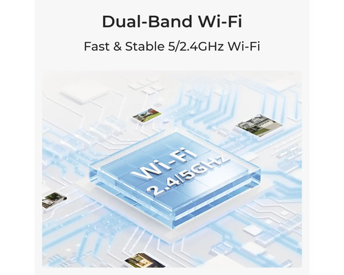 Illustration eines Dual-Band Wi-Fi Chips für 2,4 und 5 Gigahertz Verbindungen auf einer Platine.