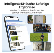 Smartphone-App mit Videosuche durch Künstliche Intelligenz zeigt Suchergebnisse für einen Paketzusteller mit verschiedenen Kameraperspektiven.