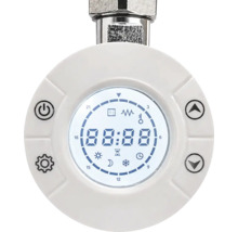 Digitales Heizkörperthermostat mit Digitalanzeige und Tasten zur Steuerung von Temperatur und Heizmodus.