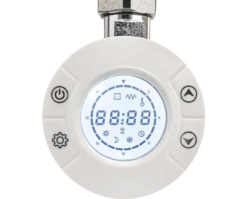 Digitaler Heizkörperthermostat mit digitaler Anzeige und Tasten für die Temperatureinstellung.