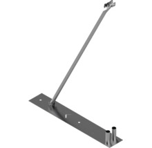 Laufroststütze aus Metall für die Dachmontage mit Grundplatte und Befestigungsarm.