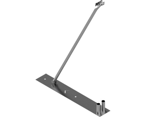 Laufroststütze aus Metall für die Dachmontage mit Grundplatte und Befestigungsarm.