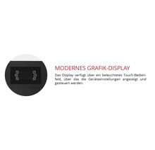 Modernes Grafikdisplay mit beleuchtetem Touch-Bedienfeld zur Anzeige und Steuerung der Geräteeinstellungen.