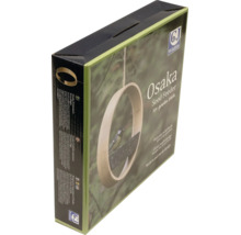 CJ Wildlife Osaka Saatgut-Futterstation für Gartenvögel, runde Futterstelle aus Bambus und Metallgewebe in Verkaufsverpackung.