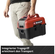 Einhell Akku-Staubsauger mit integriertem Tragegriff für einfachen Transport.