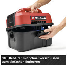 Einhell Nass-Trockensauger mit 10 Liter Behälter und Schnellverschlüssen zum einfachen Entleeren.