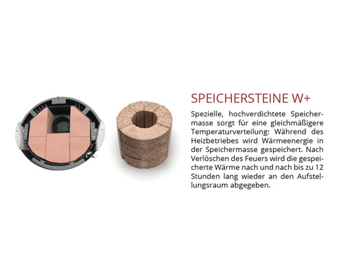 Speichersteine W Plus Set für Kaminöfen, hochverdichtete Speichermasse für bis zu 12 Stunden Wärmespeicherung und verzögerte Wärmeabgabe.