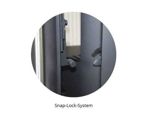 Snap-Lock-System Verschlussmechanismus einer Kaminofentür.