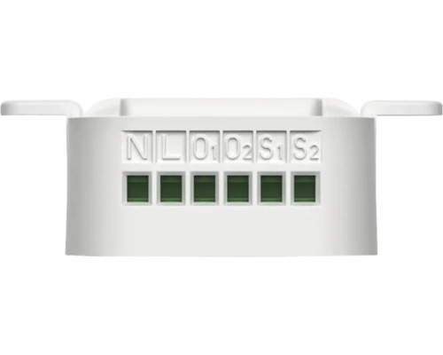 Detailansicht einer elektrischen Anschlussklemme mit den Beschriftungen N, L, O1, O2, S1 und S2 sowie sechs Kontaktstellen.