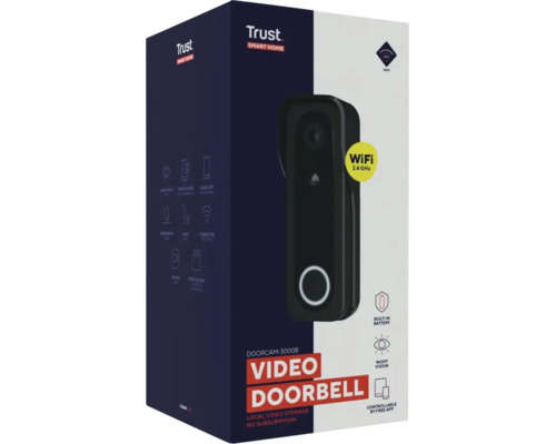 Trust Smart Home Video-Türklingel Doorcam-3000B in Schwarz mit WLAN, integriertem Akku, Nachtsicht und lokaler Speicherung.