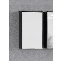 Moderner Bad-Seitenschrank zur Wandmontage mit weißer Front und dunklem Korpus.