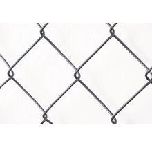 Maschendrahtzaun mit rautenförmigem Geflecht aus Metalldraht.