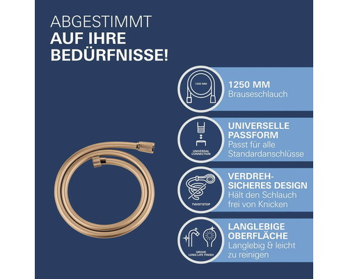 Grohe Brauseschlauch, 1250 Millimeter Länge, universeller Anschluss, verdrehsicheres Design und langlebige Grohe Long-Life Finish Oberfläche.