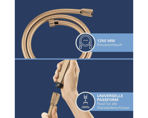 Brauseschlauch mit einer Länge von 1250 Millimeter und universeller Passform für alle Standardanschlüsse.