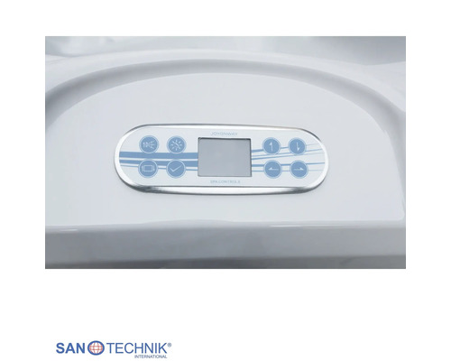 Joyonway Bedienfeld für Whirlpools mit digitalem Display und Tasten für Licht und Pumpe. Sanotechnik International Logo.