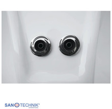 Zwei Massagedüsen für einen Whirlpool. Sanotechnik International Logo.