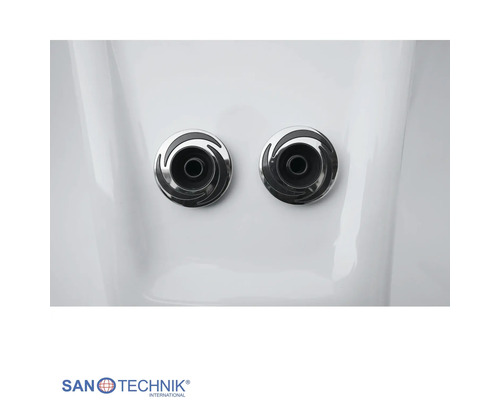 Zwei Massagedüsen für einen Whirlpool. Sanotechnik International Logo.