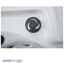 Sanotechnik Whirlpool-Düse in Schwarz mit spiralförmigem Design.