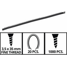 Magazinierte Schnellbauschrauben mit Feingewinde, 3,5 x 35 Millimeter, 1000 Stück, 20 Magazine.