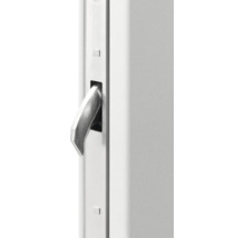 Nahaufnahme eines silbernen Schwenkriegels aus Metall für Türschlösser oder Fensterschlösser.