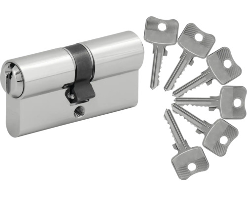 Profilzylinder mit sechs Schlüsseln aus Metall für Türen.
