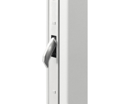 Nahaufnahme eines silbernen Schwenkriegels aus Metall für Türschlösser oder Fensterschlösser.