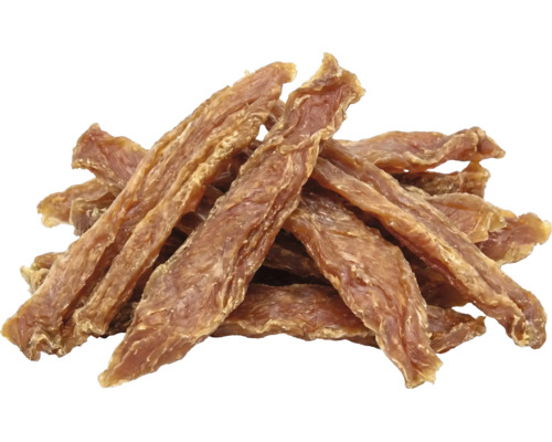 Hundesnack aus getrockneten Fleischstreifen.