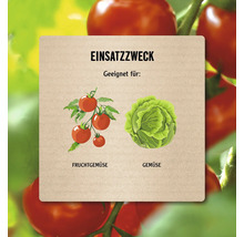 Symbol für den Einsatzzweck: Geeignet für Fruchtgemüse wie Tomaten und sonstiges Gemüse wie Kohl.