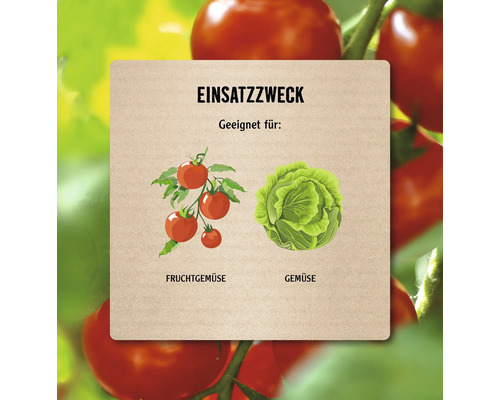 Symbol für den Einsatzzweck: Geeignet für Fruchtgemüse wie Tomaten und sonstiges Gemüse wie Kohl.