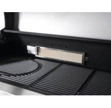 Gasgrill-Innenansicht mit Infrarot-Heckbrenner und gusseisernen Grillrosten.