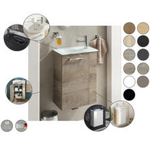 Moderner Unterschrank für Gästetoilette mit Waschbecken, Armatur, Holzoptik, diverse Dekore, Made in Germany, Lieferung in 10 Arbeitstagen.