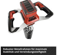 Akku-Erdbohrer mit robustem Metallrahmen für maximale Stabilität, zwei ergonomischen Handgriffen und Metallbohrer.