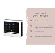 Digitales Steuergerät für finnische Saunen mit Temperaturanzeige zwischen 10 und 100 Grad Celsius, Heizbegrenzung und Lichtanschluss.