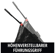 Höhenverstellbarer Führungsgriff eines Gartengeräts mit Sterngriffschraube zur individuellen Anpassung.